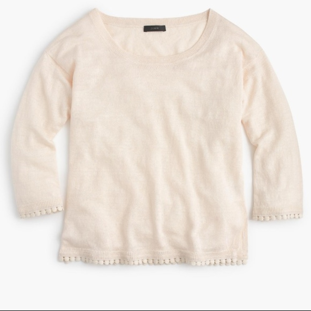 J Crew Pom Pom Trim Linen Sweater
